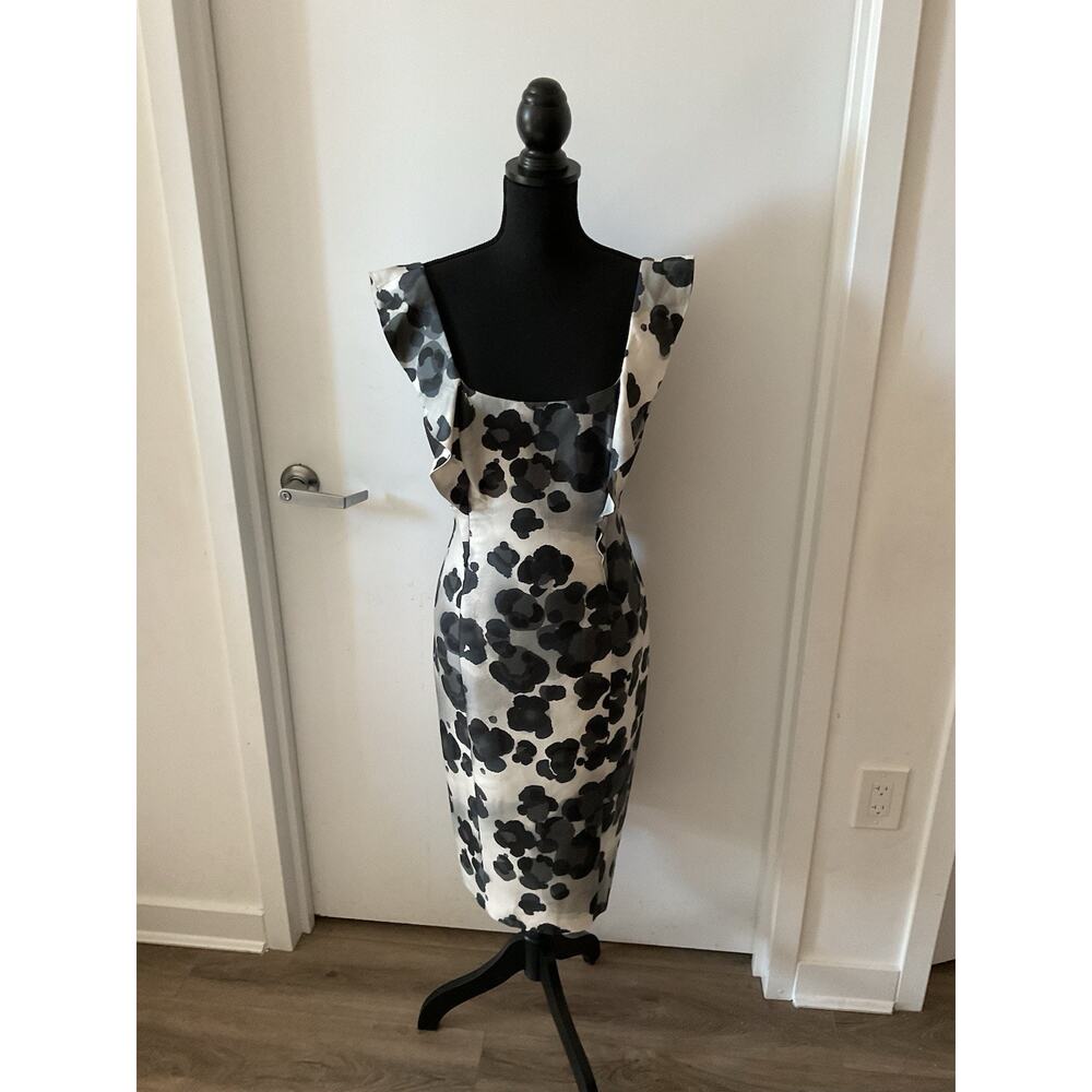 Moschino Cheap and Chic Sheath Dress 10 Floral Black Ivory Midi Square Neck